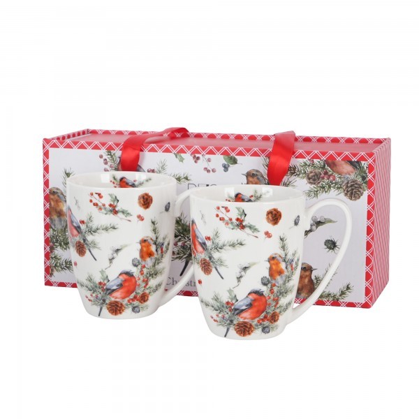 Sada 2 porcelánových hrnků VÁNOČNÍ PTÁČCI 1, 360 ml