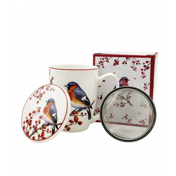 Porcelánový hrnek byliňák VÁNOČNÍ PTÁČCI 3, 360 ml