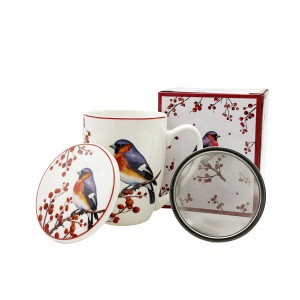 Porcelánový hrnek byliňák VÁNOČNÍ PTÁČCI 3, 360 ml