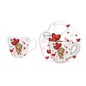 Porcelánový hrnek MEDVĚD S BALÓNY 460 ml v papírovém košíku