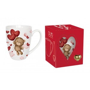 Porcelánový hrnek MEDVĚD S BALÓNY 350 ml s louhovačem v krabičce