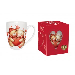 Porcelánový hrnek MEDVĚDI SE SRDÍČKY 350 ml s louhovačem v krabičce