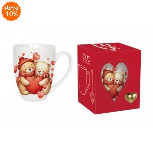 Porcelánový hrnek MEDVĚDI SE SRDÍČKY 350 ml s louhovačem v krabičce
