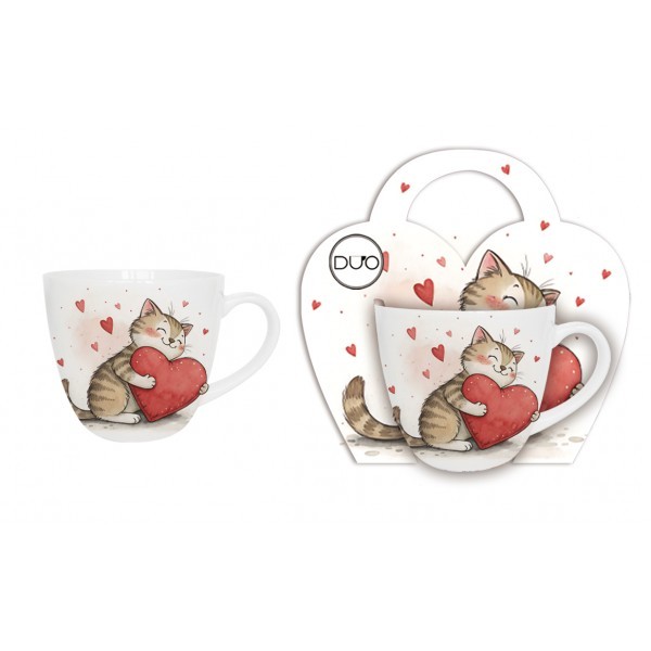 Porcelánový hrnek KOČKA SE SRDCEM 460 ml v papírovém košíku