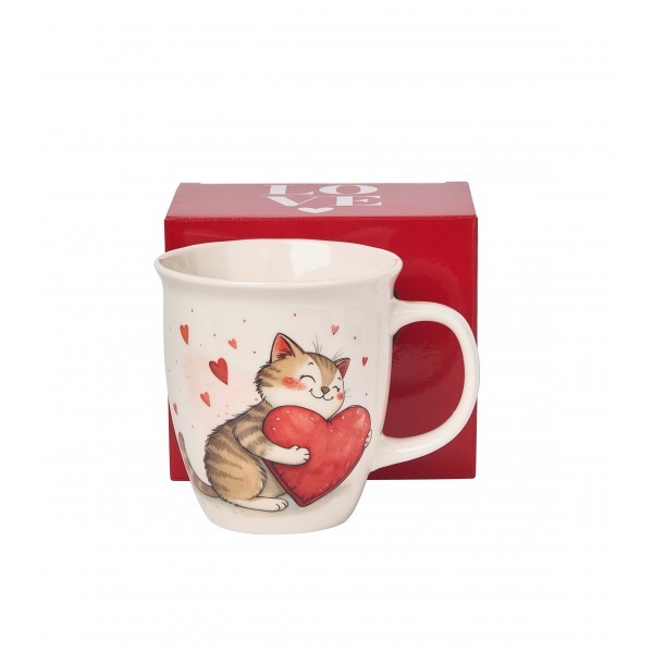Porcelánový hrnek KOČKA SE SRDÍČKEM 650 ml v krabičce