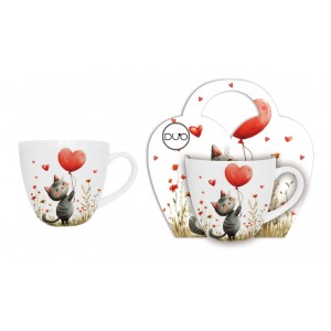 Porcelánový hrnek KOČKA S BALÓNKEM 460 ml v papírovém košíku