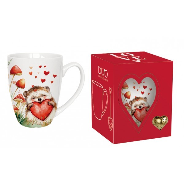 Porcelánový hrnek JEŽEK 350 ml s louhovačem v krabičce