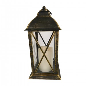 Plastová černozlatá LED lucerna 32 x 14 x 14 cm