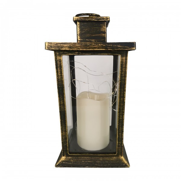 Plastová černozlatá LED lucerna 27,5 x 13,5 x 13,5 cm
