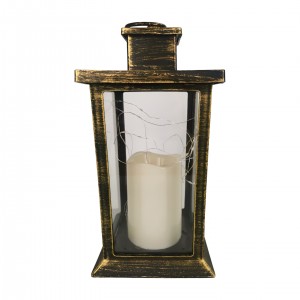 Plastová černozlatá LED lucerna 27 x 13,5 x 13,5 cm