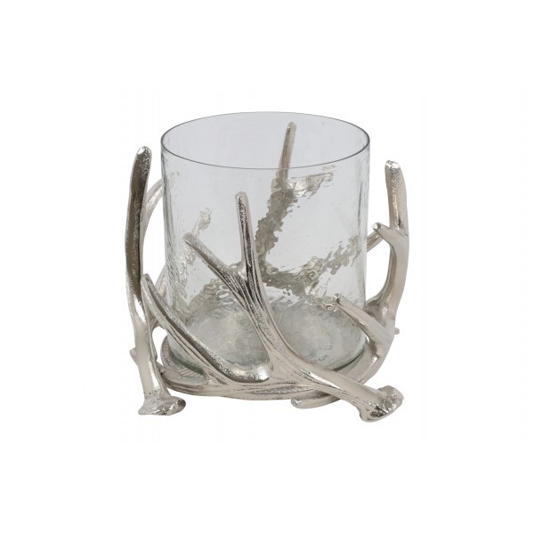 Kovový stříbrný svícen Antlers M, 14 cm