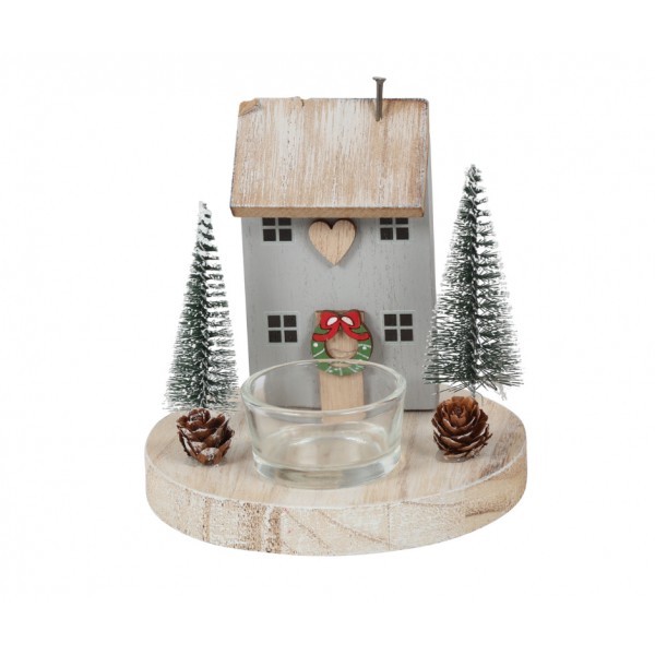 Dřevěný domeček Tasha přírodní na čajovou svíčku 12,5 x 12 cm