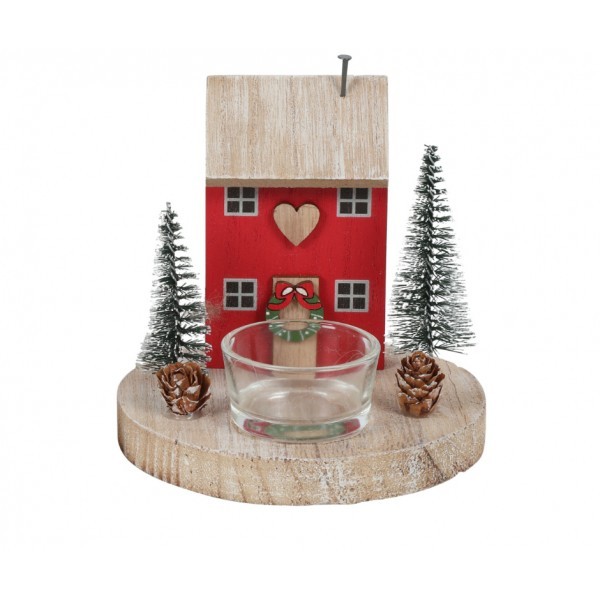 Dřevěný domeček Tasha červený na čajovou svíčku 12,5 x 12 cm