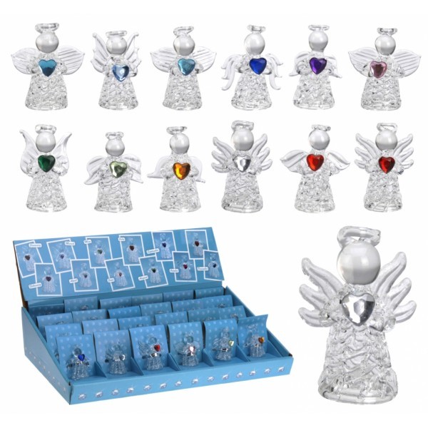 Skleněný andílek se srdíčkem, mix barev, sada 24 ks