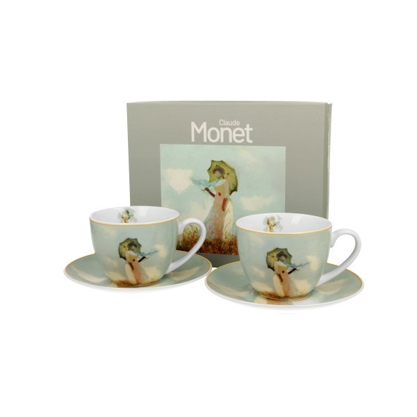 Sada 2 porcelánových hrnků s podšálky WOMAN WITH PARASOL 270 ml