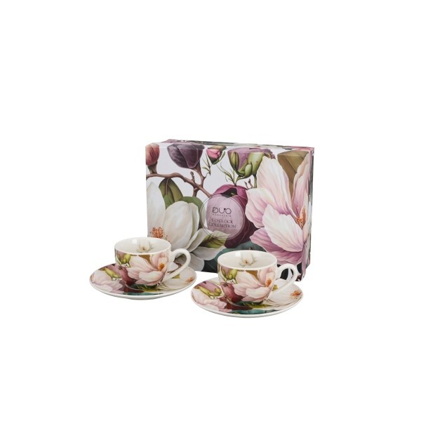 Sada 2 porcelánových hrnků s podšálky MAGNOLIE