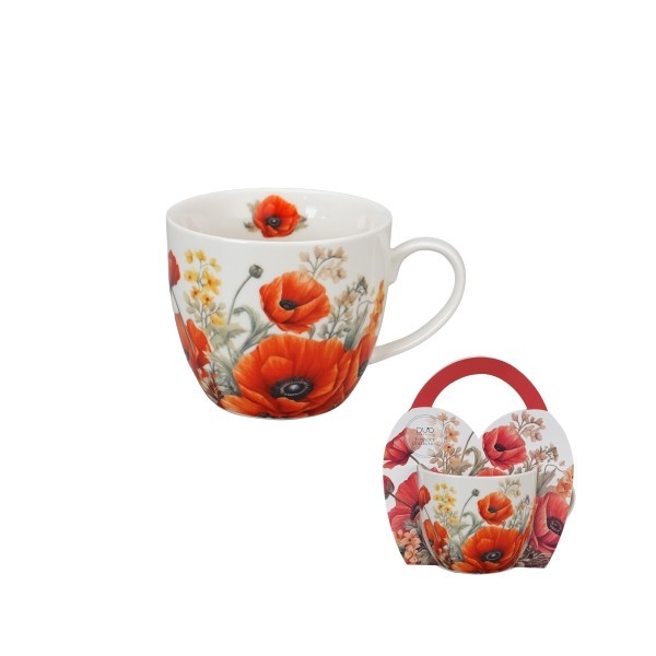 Porcelánový hrnek v košíku MÁKY v košíku, 460 ML