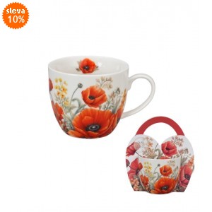 Porcelánový hrnek v košíku MÁKY v košíku, 460 ML