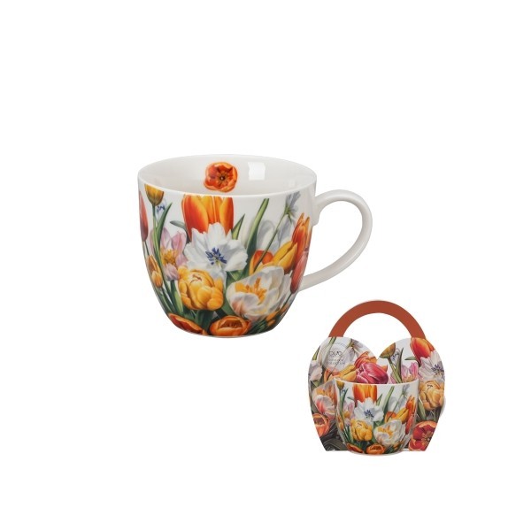 Porcelánový hrnek TULIPÁNY v košíku, 460 ml