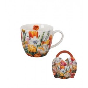 Porcelánový hrnek TULIPÁNY v košíku, 460 ml