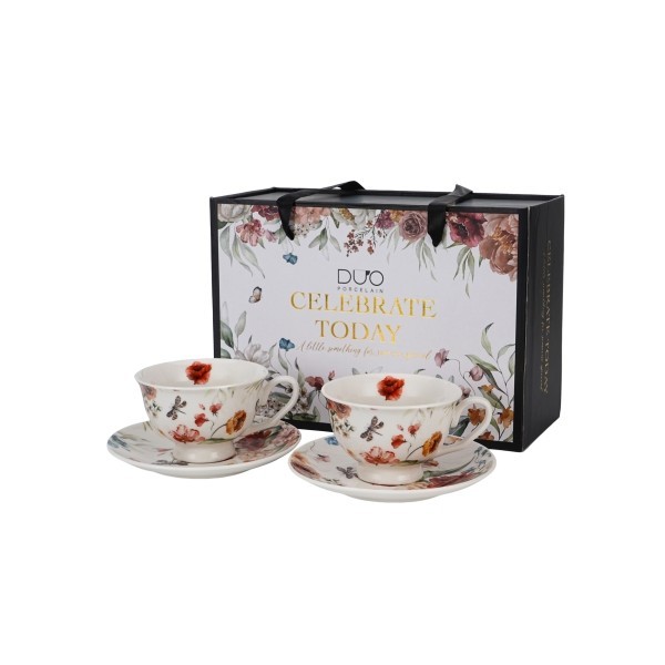 Sada 2 porcelánových hrnků s podšálky REBECCA 250 ml