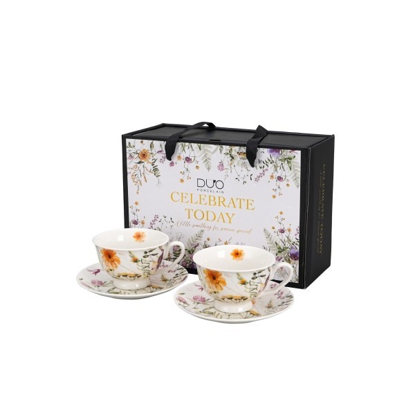 Sada 2 porcelánových hrnků s podšálky PANSY 250ml