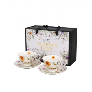 Sada 2 porcelánových hrnků s podšálky PANSY 250ml