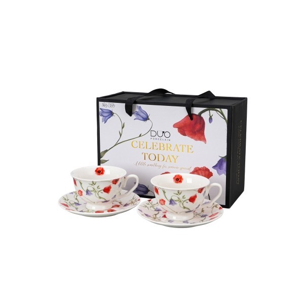 Sada 2 porcelánových hrnků s podšálky ANGELA 250 ml