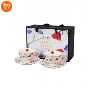 Sada 2 porcelánových hrnků s podšálky ANGELA 250 ml