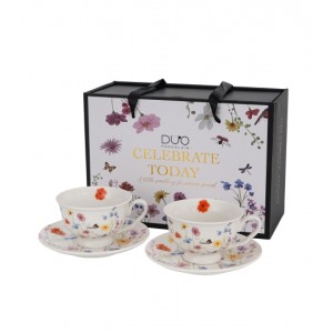 Sada 2 porcelánových hrnků s podšálky AMELIA