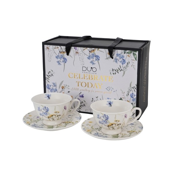 Sada 2 porcelánových hrnků s podšálky MELODY 2, 250 ml