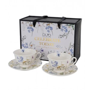 Sada 2 porcelánových hrnků s podšálky MELODY 2, 250 ml