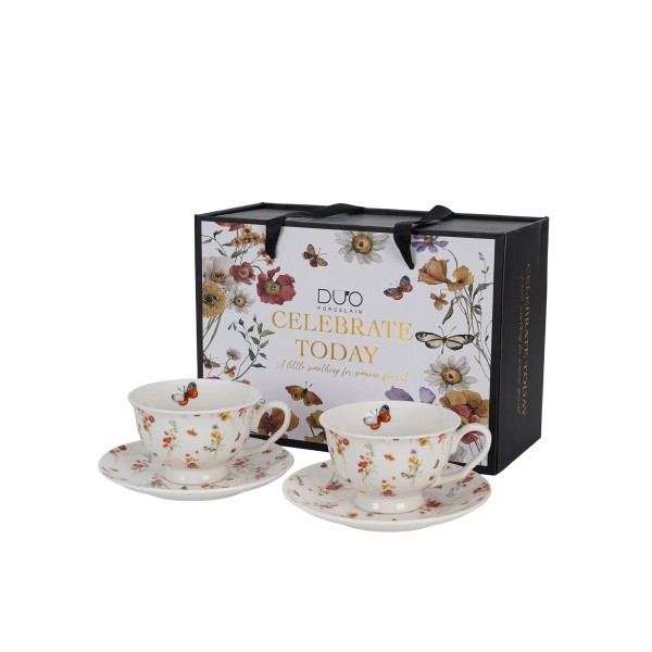 Sada 2 porcelánových hrnků s podšálky GRACE 250 ml