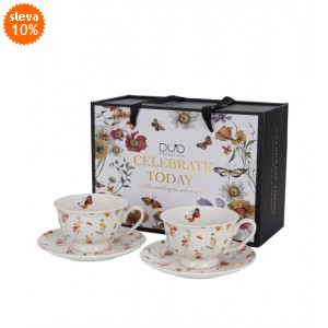 Sada 2 porcelánových hrnků s podšálky GRACE 250 ml