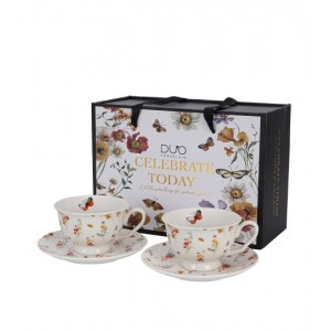 Sada 2 porcelánových hrnků s podšálky GRACE 250 ml