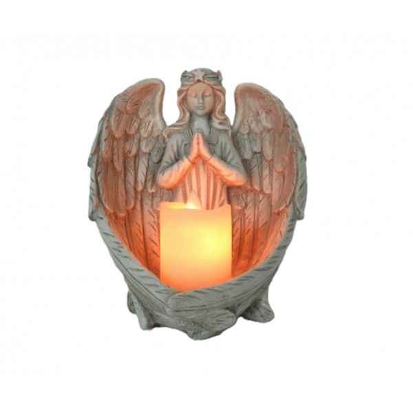 LED anděl polyresin se svíčkou 17 x 15 x 18 cm