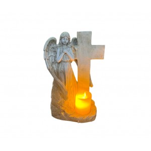 LED anděl polyresin se svíčkou 17 x 10,5 x 26,5 cm