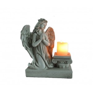LED anděl polyresin se svíčkou 21,5 x 14 x 25 cm