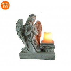 LED anděl polyresin se svíčkou 21,5 x 14 x 25 cm