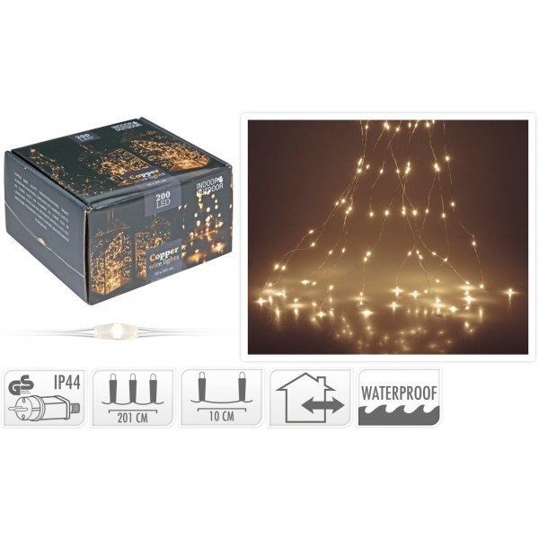 Vánoční světelný řetěz 2m, 200LED, teplé bílé světlo