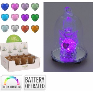 Skleněný LED zvoneček s andělem měnící barvu 8 cm , sada 12 ks