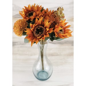 Umělá kytice slunečnice / chryzantémy 30 x 29 cm - oranžová