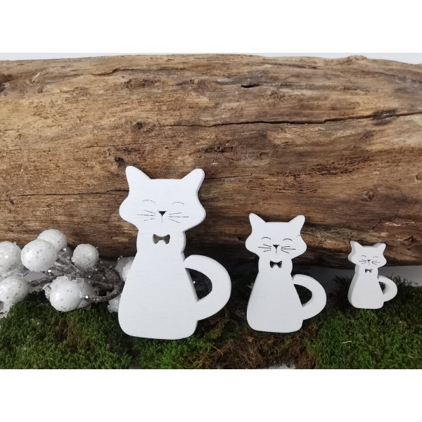 Dřevěné bílé kočičky A sada 20 ks, 3 velikosti