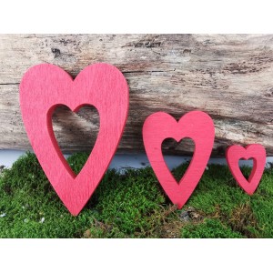 Dřevěné červené srdíčka B, sada 20 ks, 3 velikosti