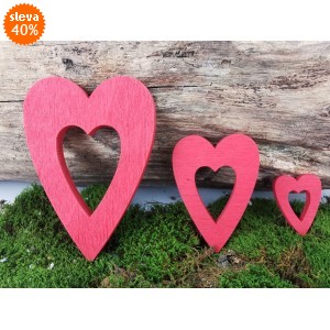 Dřevěné červené srdíčka B, sada 20 ks, 3 velikosti