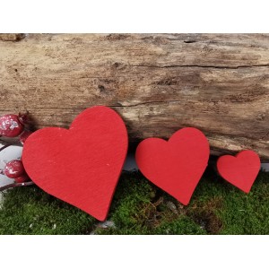 Dřevěné červené srdíčka A, sada 20 ks, 3 velikosti