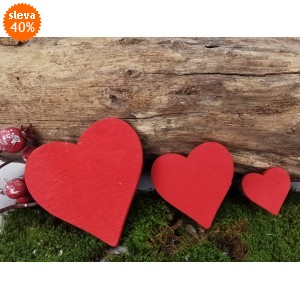 Dřevěné červené srdíčka A, sada 20 ks, 3 velikosti