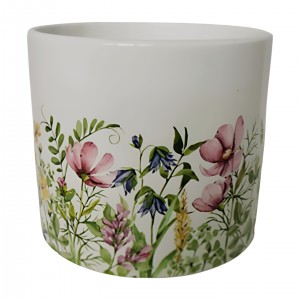 Keramický květináč s motivem lučního kvítí C 16 cm