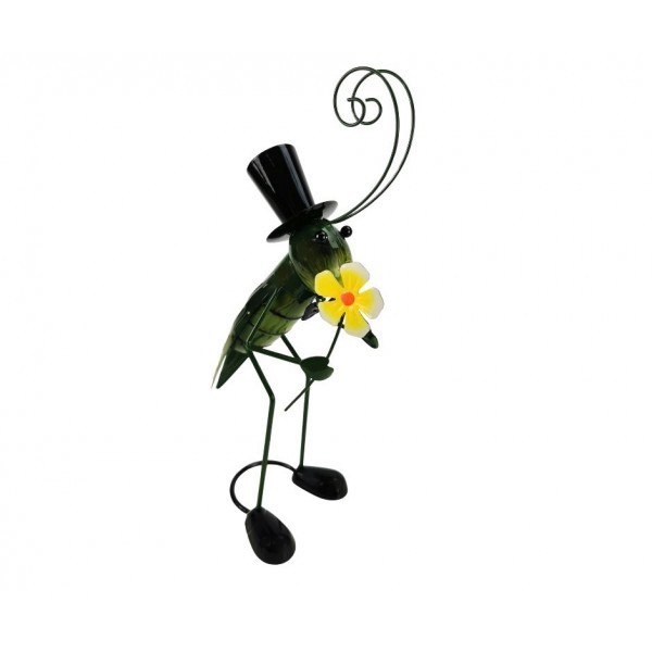 Kovový luční koník s květinou 37 cm