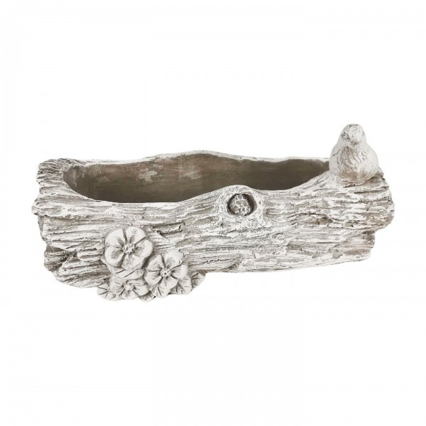 Cementový květináč ve tvaru dřeva – šedý, 27,5 x 11,5 x 13 cm